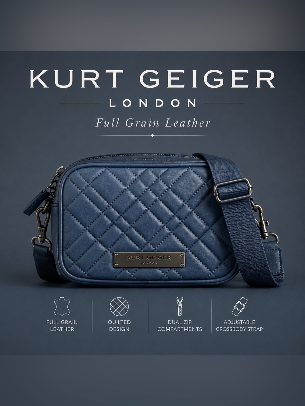 Kurt Geiger London Quilted Leather Camera Crossbody Bag Blue